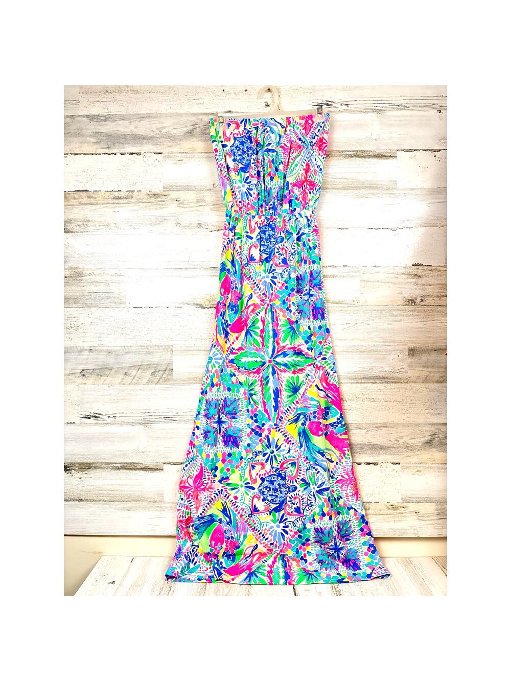 Lilly Pulitzer Womens XXS Blue Pink Marlisa Strapless Cotton Stretch Maxi